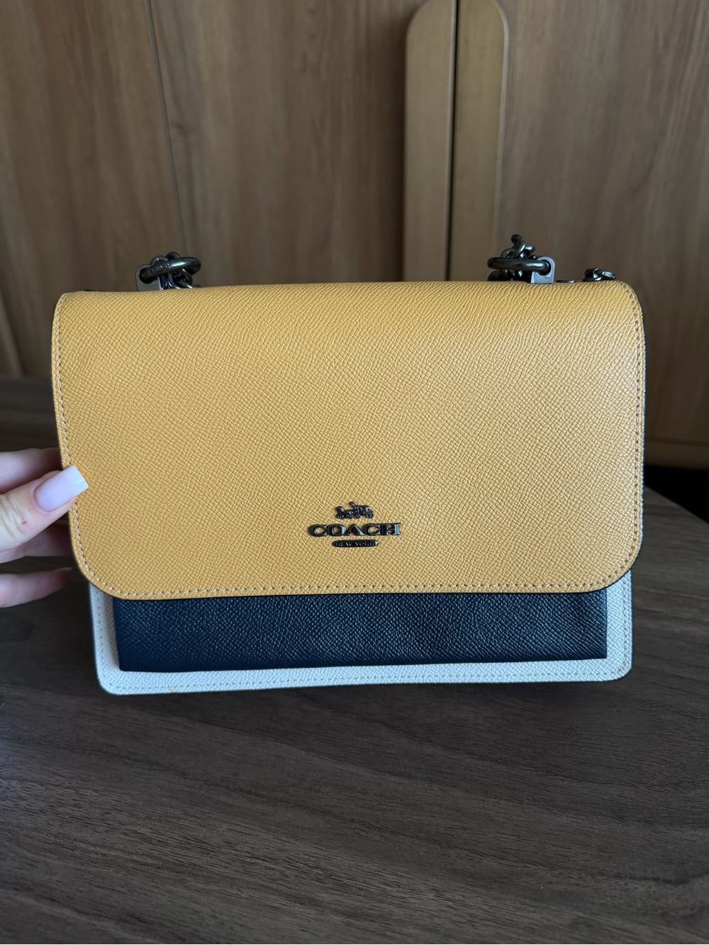 Coach Colorblock Leather Shoulder Bag - Yellow/dark blue/Cream/pink